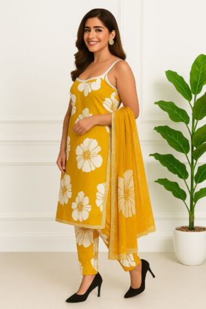 Yellow Sleeveless Rayon Kurta