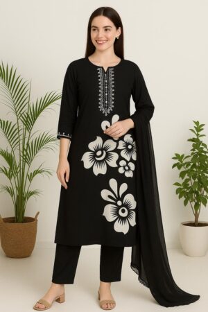 Elegant Black Cotton Kurta