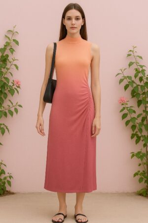 Peach and Pink Ombre Maxi Dress – Sunset-Inspired Chiffon Gown