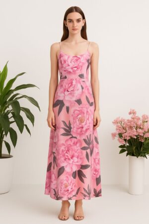 Pink Floral Maxi-Length Dress