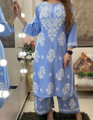 Blue Chikankari Kurta Set for Women