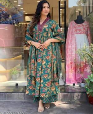 Green Floral Anarkali Suit for Women